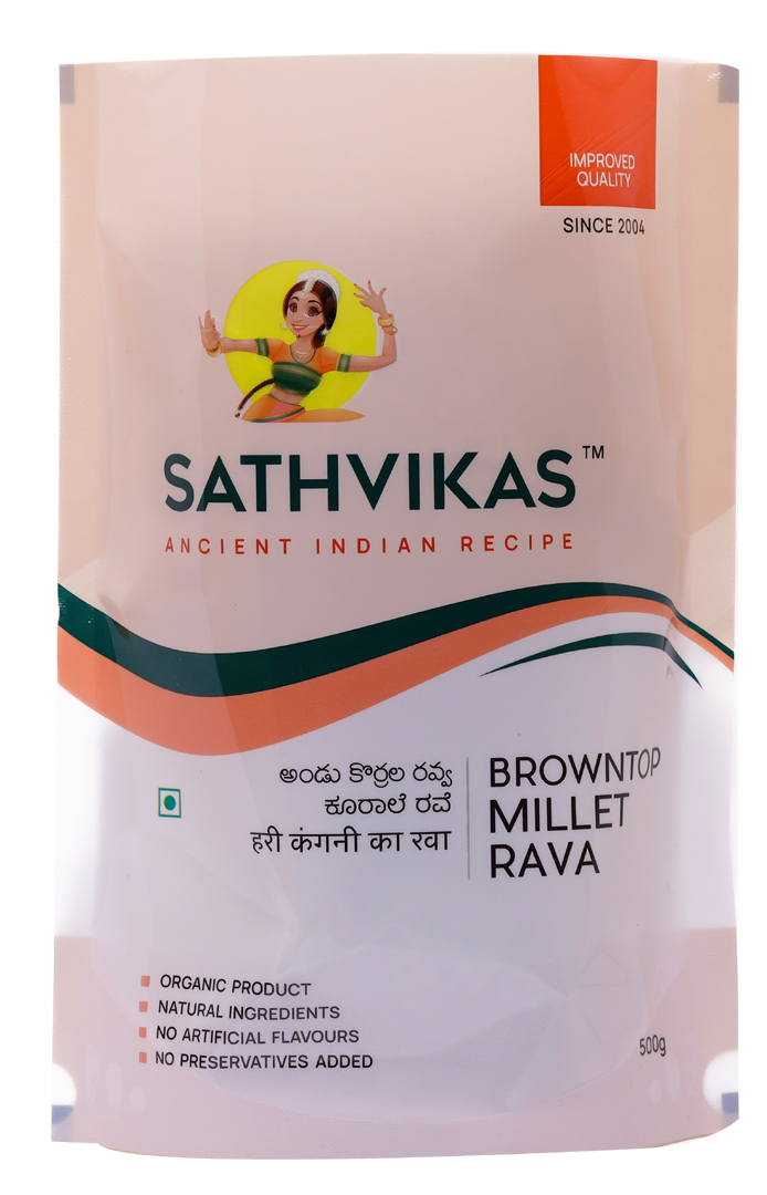 Sathvikas Andu Korralu / Brown Top Millet Ravva (500 grams) Pack Of 1.